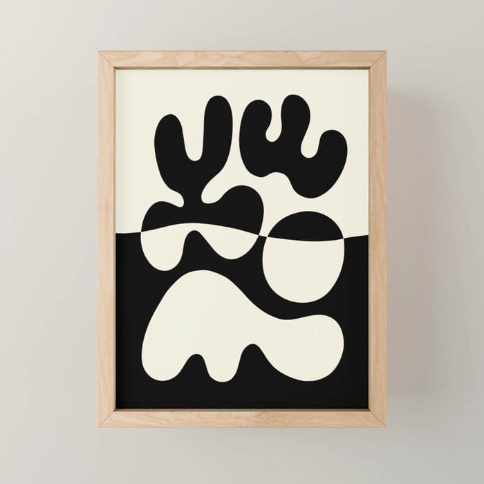 Mid Century Modern Organic Abstraction 235 Black and Ivory White Mini Art Print Gallery Image 1
