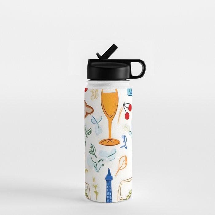 Paris Things, Travel Hand Drawn Doodles Sketch, Summer Vacation Colorful Bohemian Water Bottle Gallery Image 1