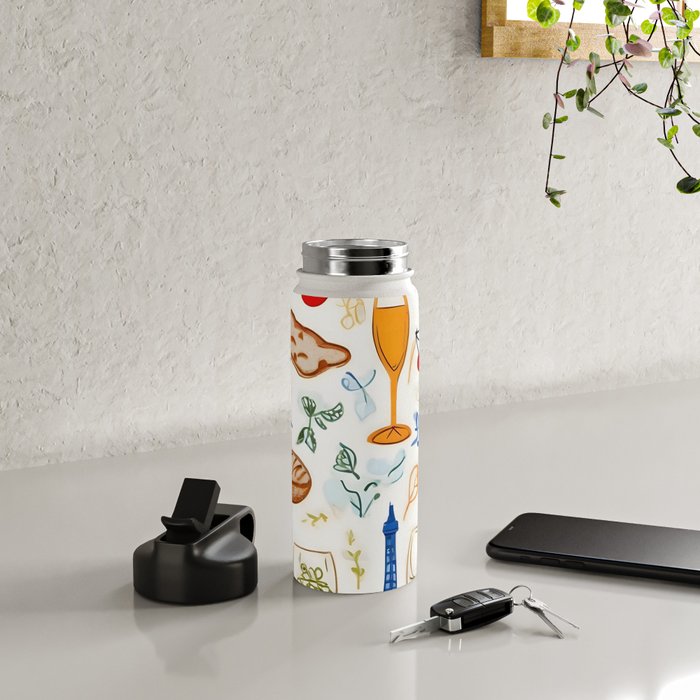 Paris Things, Travel Hand Drawn Doodles Sketch, Summer Vacation Colorful Bohemian Water Bottle Gallery Image 4