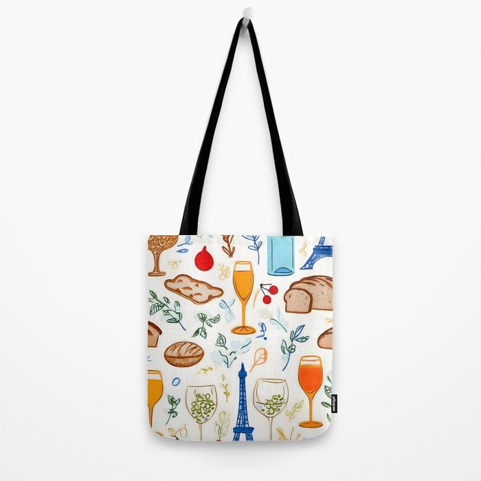Paris Things, Travel Hand Drawn Doodles Sketch, Summer Vacation Colorful Bohemian Tote Bag Gallery Image 2