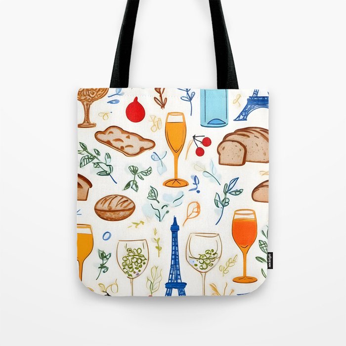 Paris Things, Travel Hand Drawn Doodles Sketch, Summer Vacation Colorful Bohemian Tote Bag Gallery Image 1