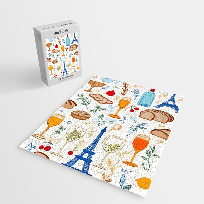 Paris Things, Travel Hand Drawn Doodles Sketch, Summer Vacation Colorful Bohemian Jigsaw Puzzle Gallery Image 2