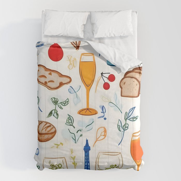 Paris Things, Travel Hand Drawn Doodles Sketch, Summer Vacation Colorful Bohemian Comforter Gallery Image 1