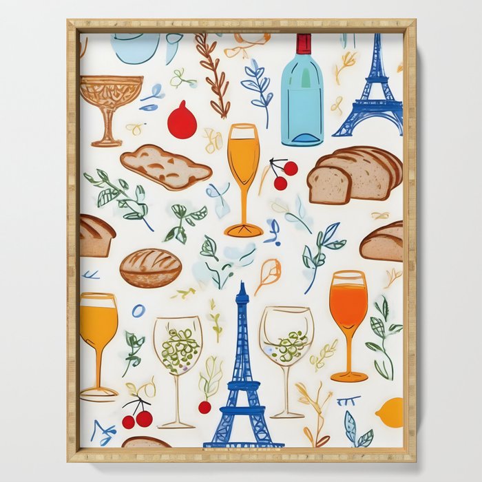 Paris Things, Travel Hand Drawn Doodles Sketch, Summer Vacation Colorful Bohemian Serving Tray Gallery Image 1