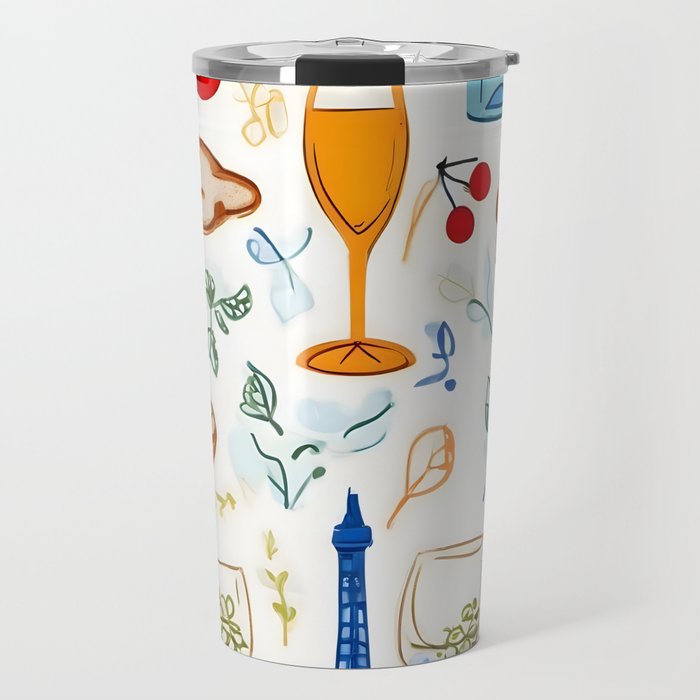 Paris Things, Travel Hand Drawn Doodles Sketch, Summer Vacation Colorful Bohemian Travel Mug Gallery Image 1