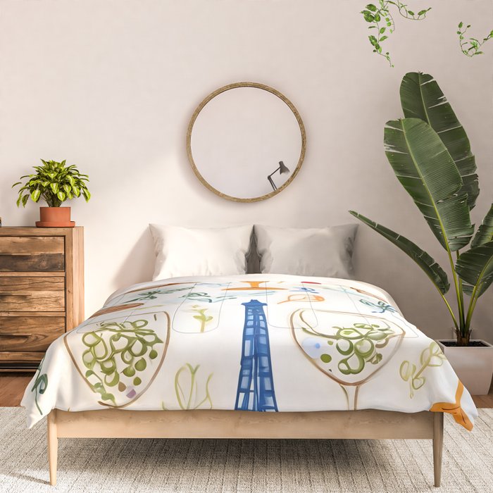 Paris Things, Travel Hand Drawn Doodles Sketch, Summer Vacation Colorful Bohemian Comforter Gallery Image 3