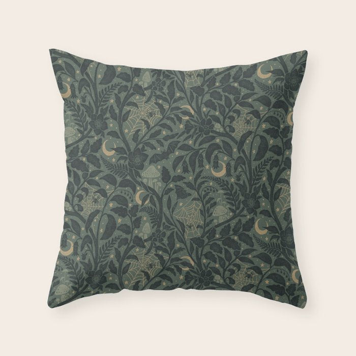 Mysterious Garden - moss green Throw Pillow Gallery Image 6