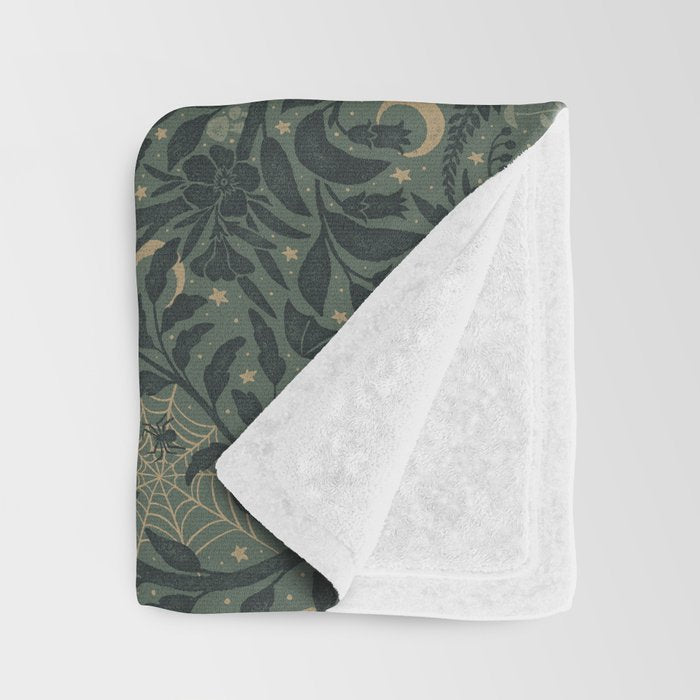 Mysterious Garden - moss green Throw Blanket Gallery Image 3