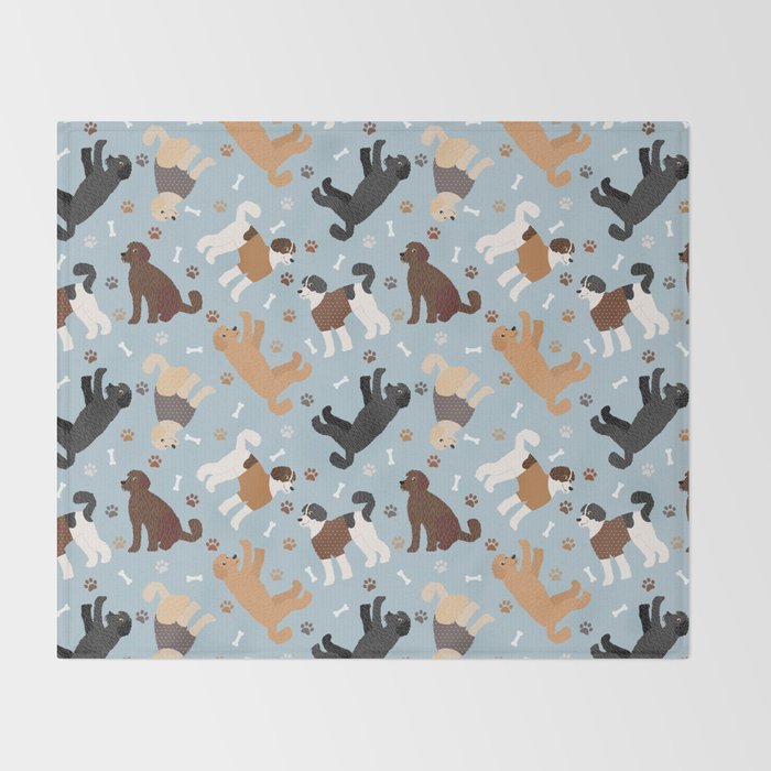 Labradoodle / Goldendoodle Dog Paws and Bones Pattern Throw Blanket Gallery Image 2