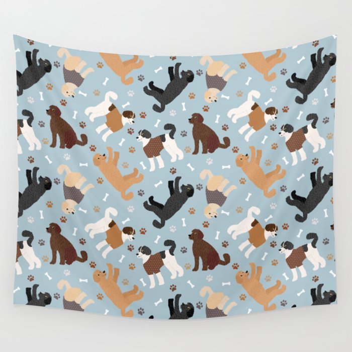 Labradoodle / Goldendoodle Dog Paws and Bones Pattern Wall Tapestry Gallery Image 1