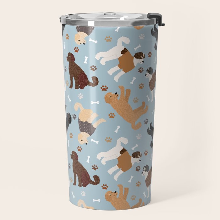 Labradoodle / Goldendoodle Dog Paws and Bones Pattern Travel Mug Gallery Image 2