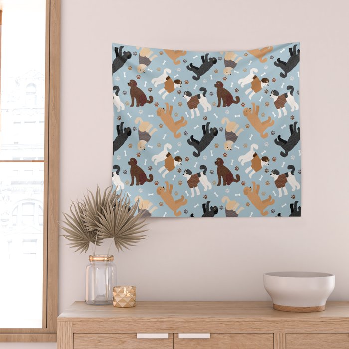 Labradoodle / Goldendoodle Dog Paws and Bones Pattern Wall Tapestry Gallery Image 2
