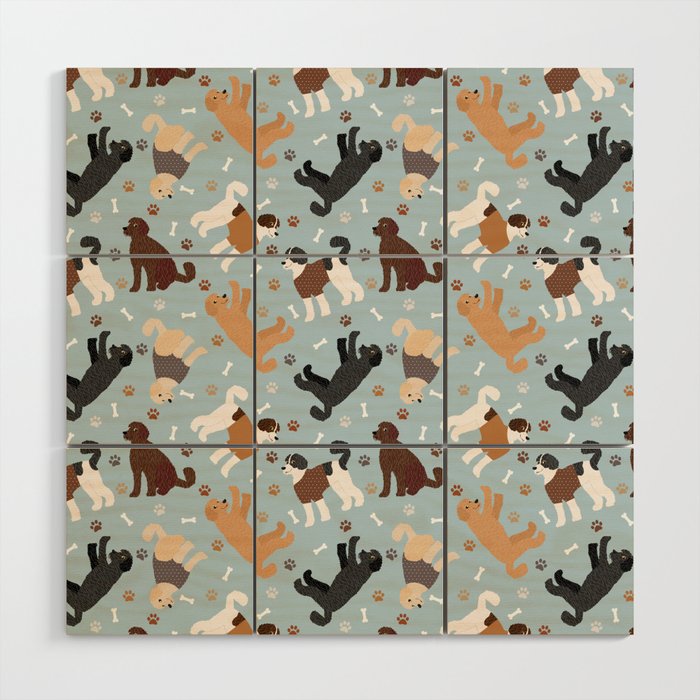 Labradoodle / Goldendoodle Dog Paws and Bones Pattern Wood Wall Art Gallery Image 1