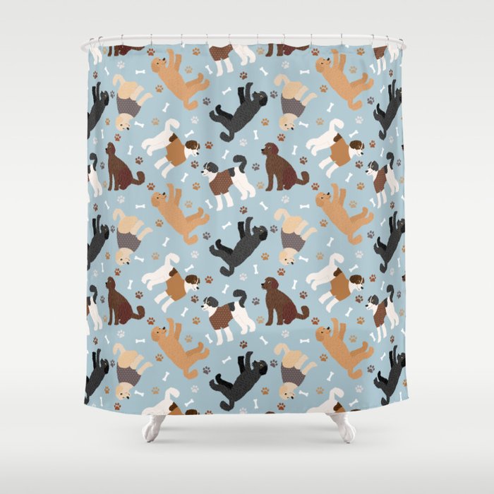 Labradoodle / Goldendoodle Dog Paws and Bones Pattern Shower Curtain Gallery Image 1