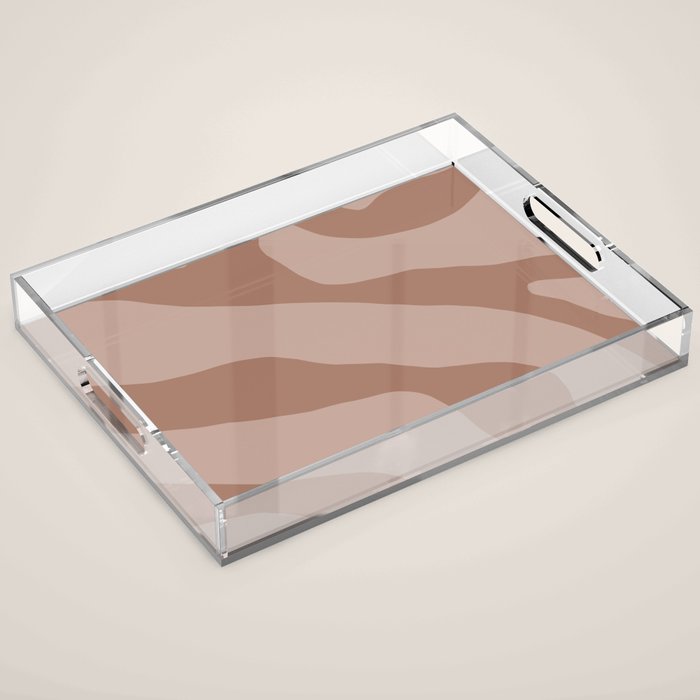 Mocha Brown Organic Forms Retro Contemporary Modern Minimalist Abstract Pattern Acrylic Tray Gallery Image 1