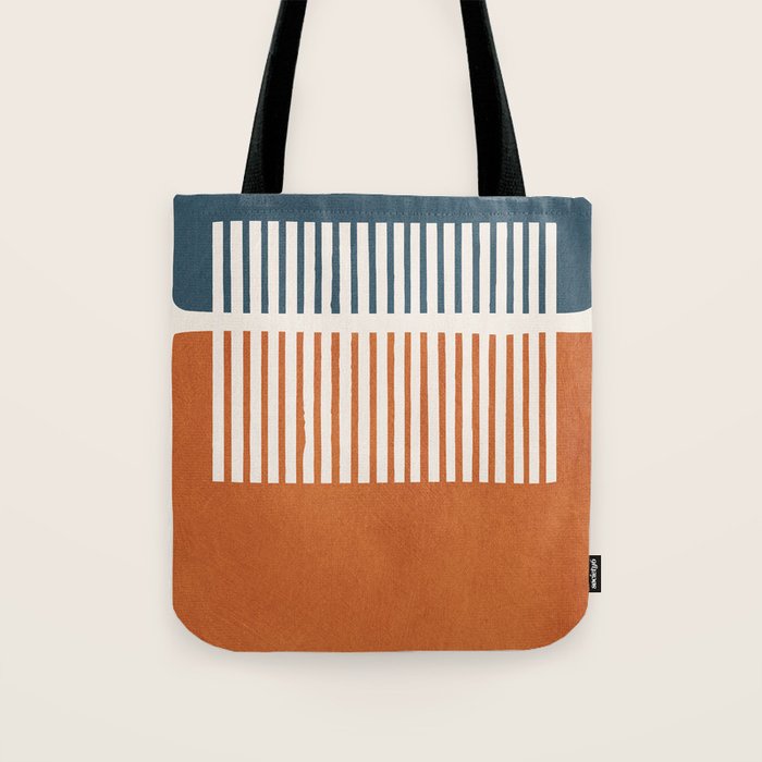 Navy Terra White Lines Color Block Artwork Tote Bag Gallery Image 1
