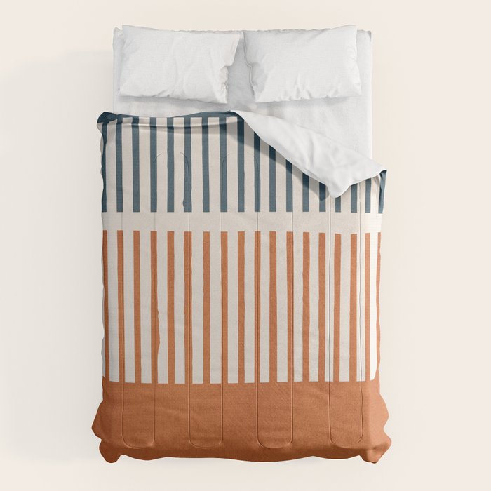 Navy Terra White Lines Color Block Artwork Comforter Gallery Image 1