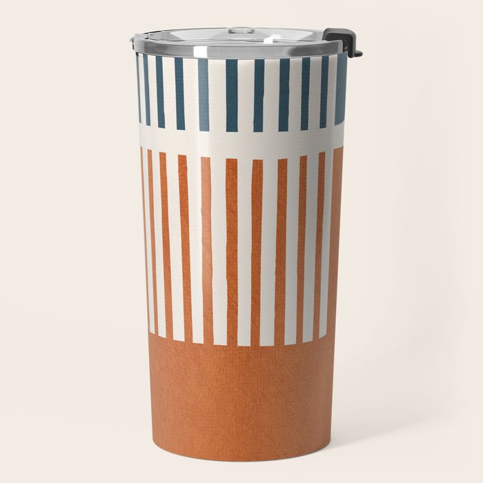Navy Terra White Lines Color Block Artwork Travel Mug Gallery Image 2