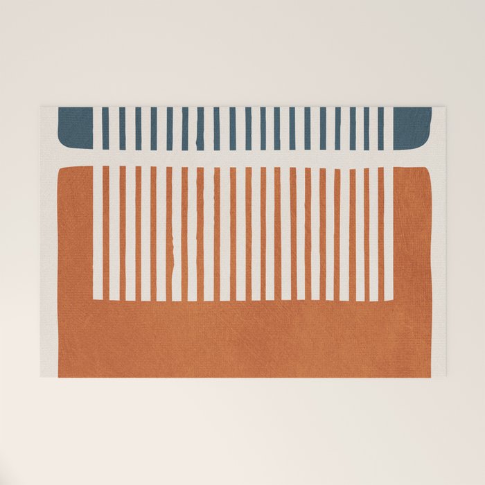 Navy Terra White Lines Color Block Artwork Welcome Mat Gallery Image 1