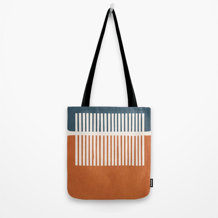 Navy Terra White Lines Color Block Artwork Tote Bag Gallery Image 2