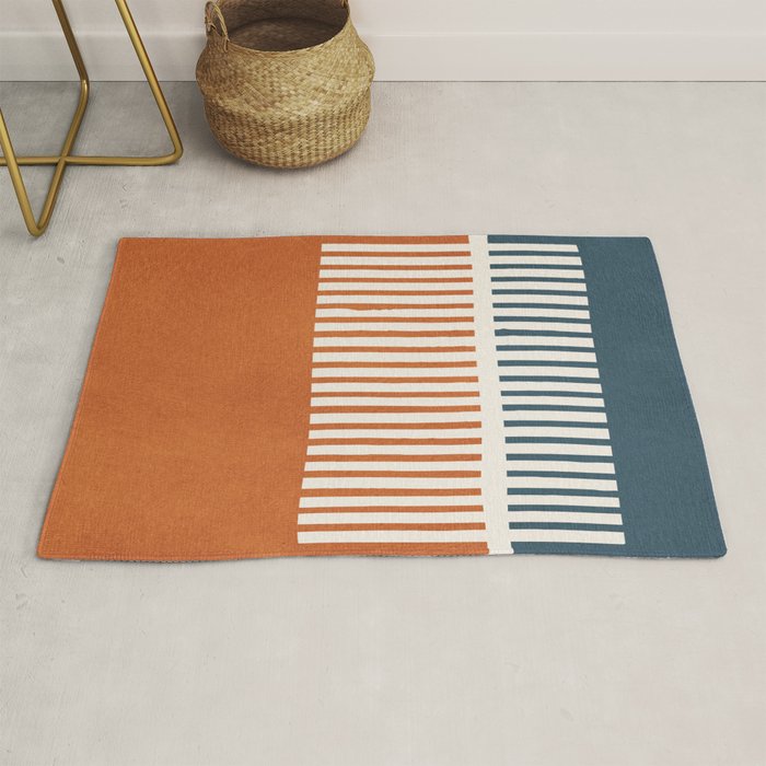 Navy Terra White Lines Color Block Artwork Rug Gallery Image 1