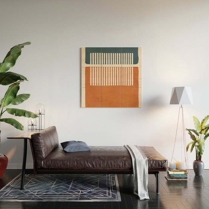 Navy Terra White Lines Color Block Artwork Wood Wall Art Gallery Image 2