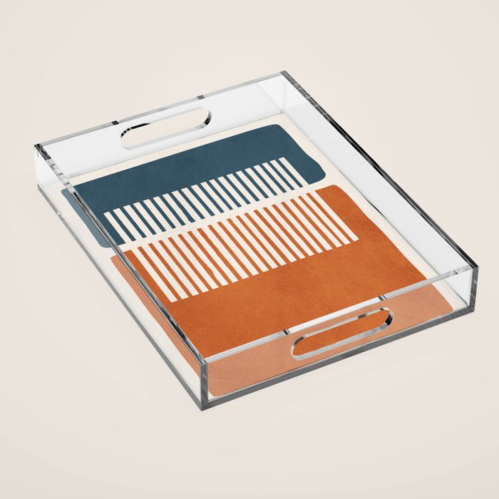 Navy Terra White Lines Color Block Artwork Acrylic Tray Gallery Image 1