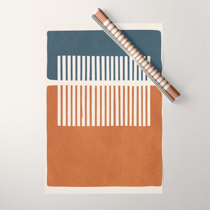 Navy Terra White Lines Color Block Artwork Wrapping Paper Gallery Image 1