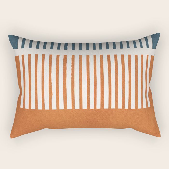 Navy Terra White Lines Color Block Artwork Rectangular Pillow Gallery Image 1