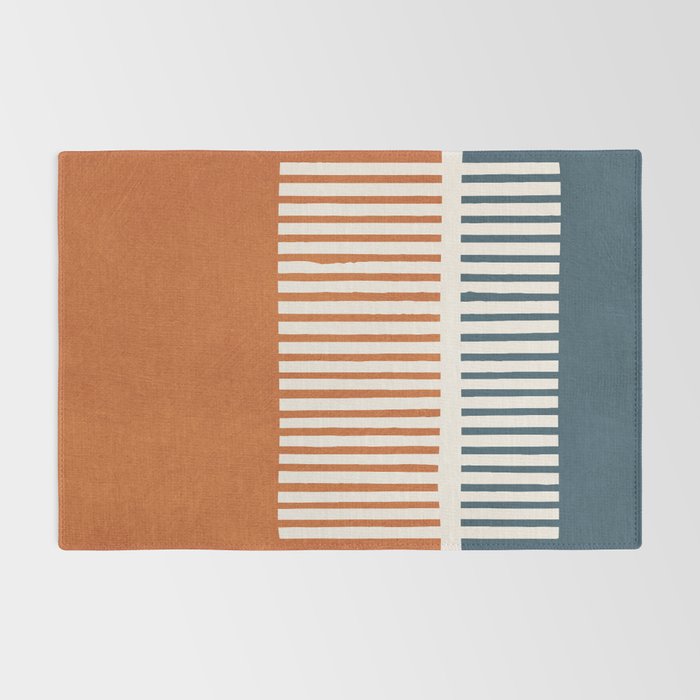 Navy Terra White Lines Color Block Artwork Rug Gallery Image 2