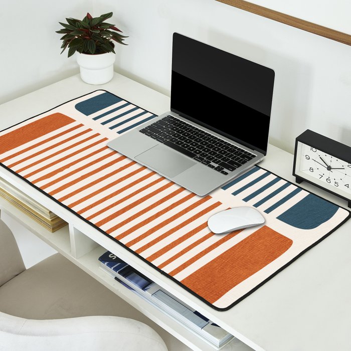 Navy Terra White Lines Color Block Artwork Desk Mat Gallery Image 2