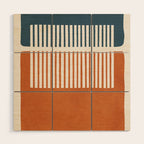 Navy Terra White Lines Color Block Artwork Wood Wall Art Gallery Image 1