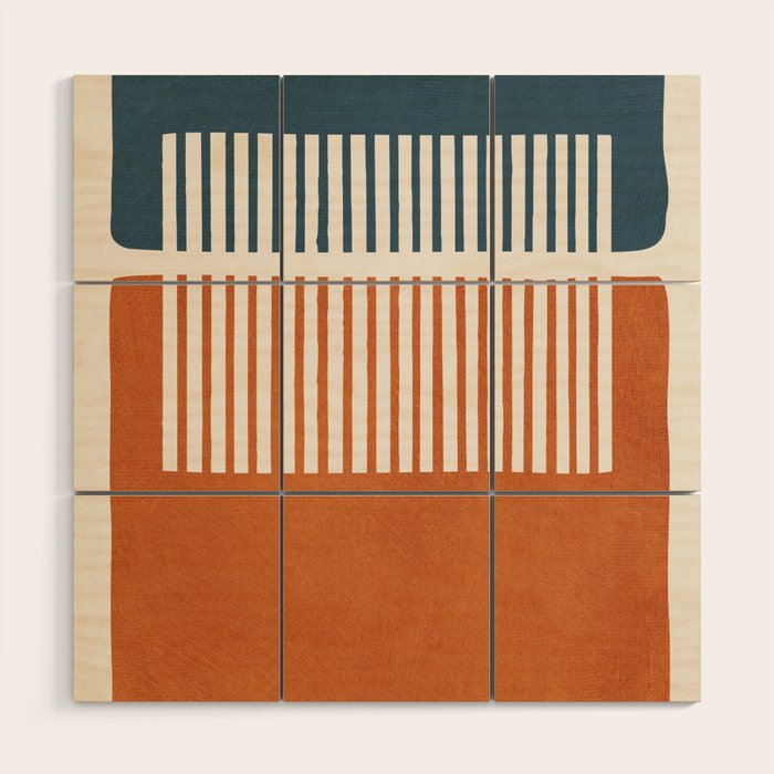 Navy Terra White Lines Color Block Artwork Wood Wall Art Gallery Image 1