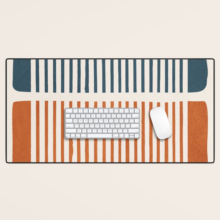Navy Terra White Lines Color Block Artwork Desk Mat Gallery Image 1
