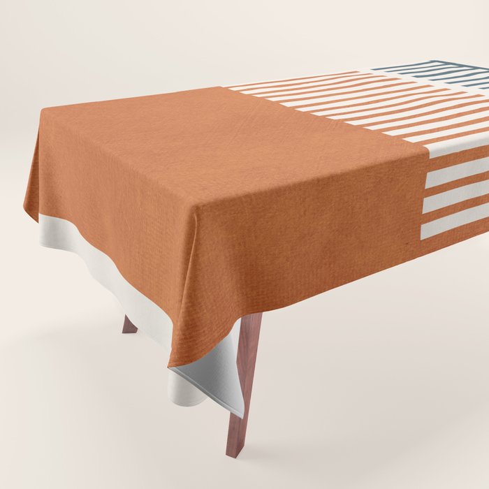 Navy Terra White Lines Color Block Artwork Tablecloth Gallery Image 1