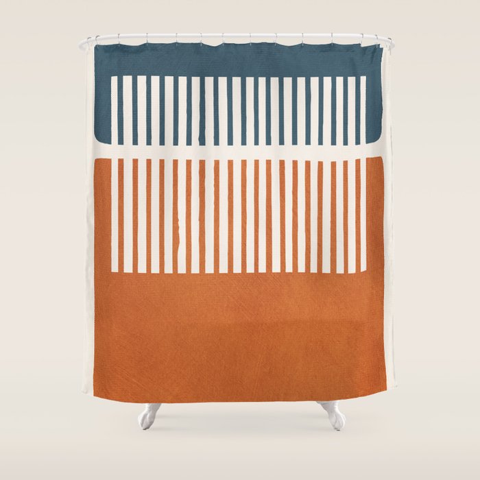 Navy Terra White Lines Color Block Artwork Shower Curtain Gallery Image 1