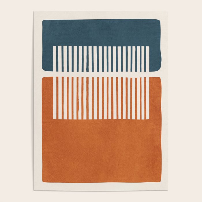 Navy Terra White Lines Color Block Artwork Poster Gallery Image 4
