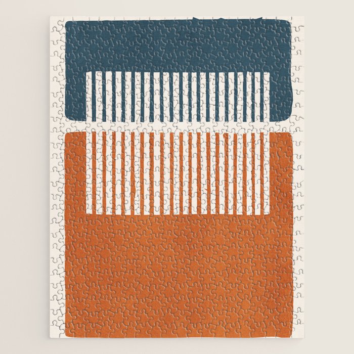 Navy Terra White Lines Color Block Artwork Jigsaw Puzzle