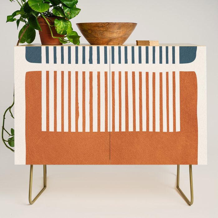 Navy Terra White Lines Color Block Artwork Credenza Gallery Image 1