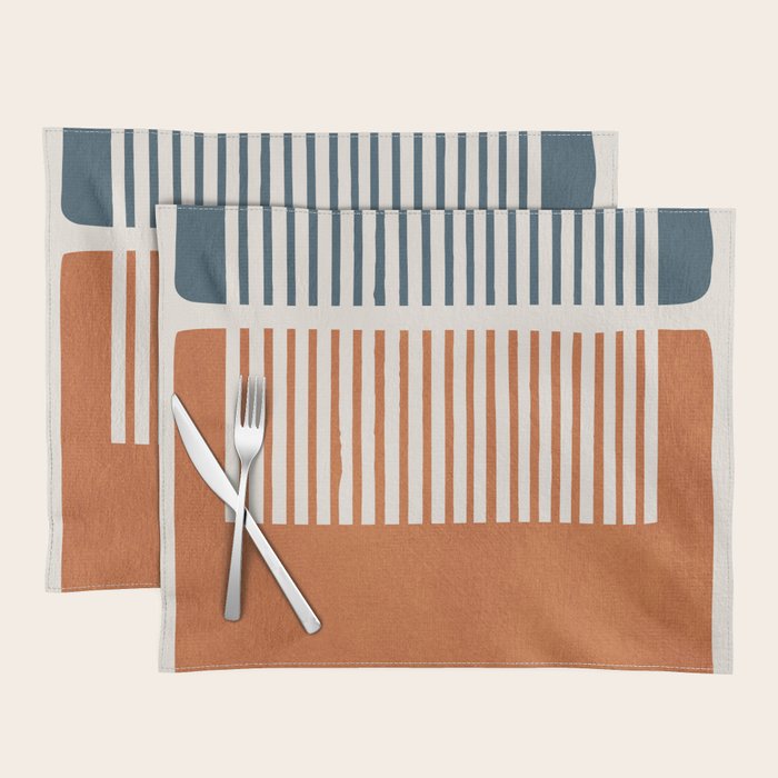 Navy Terra White Lines Color Block Artwork Placemat