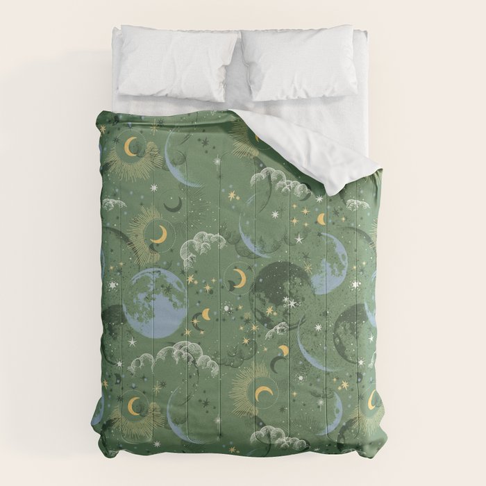 Greenish starry lunar sky Comforter Gallery Image 1