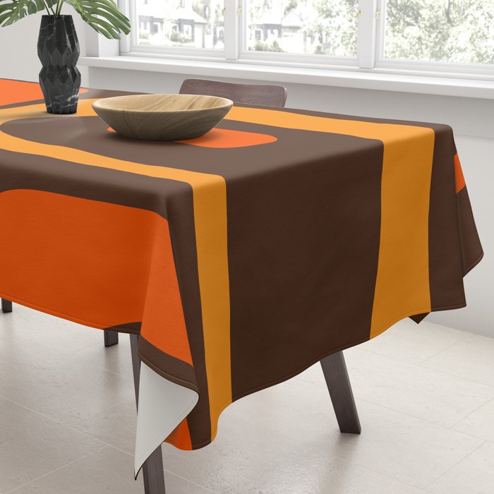 Mid-Century Modern Piquet Retro Minimalist Abstract in 70s Brown and Orange Tablecloth Gallery Image 3