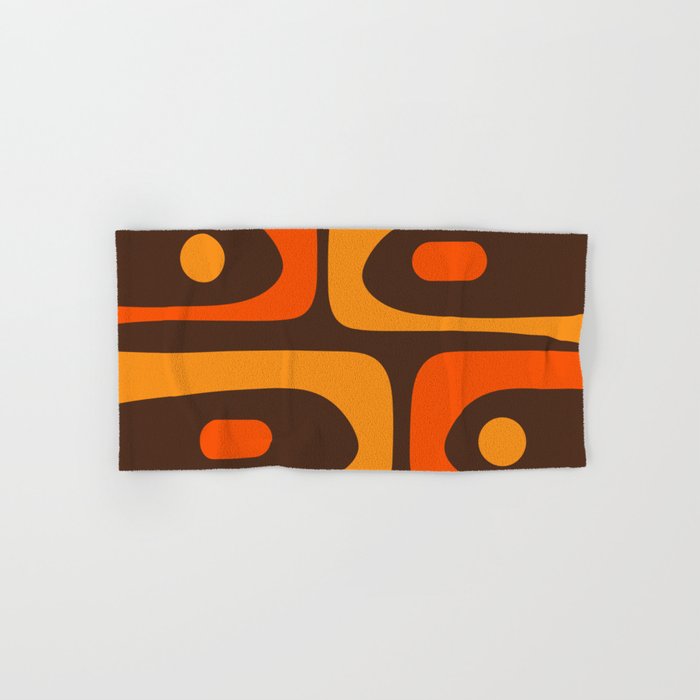 Mid-Century Modern Piquet Retro Minimalist Abstract in 70s Brown and Orange Bath Towel Gallery Image 1