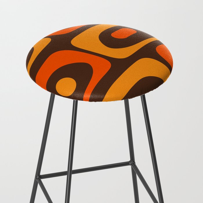 Mid-Century Modern Piquet Retro Minimalist Abstract in 70s Brown and Orange Stool Gallery Image 2