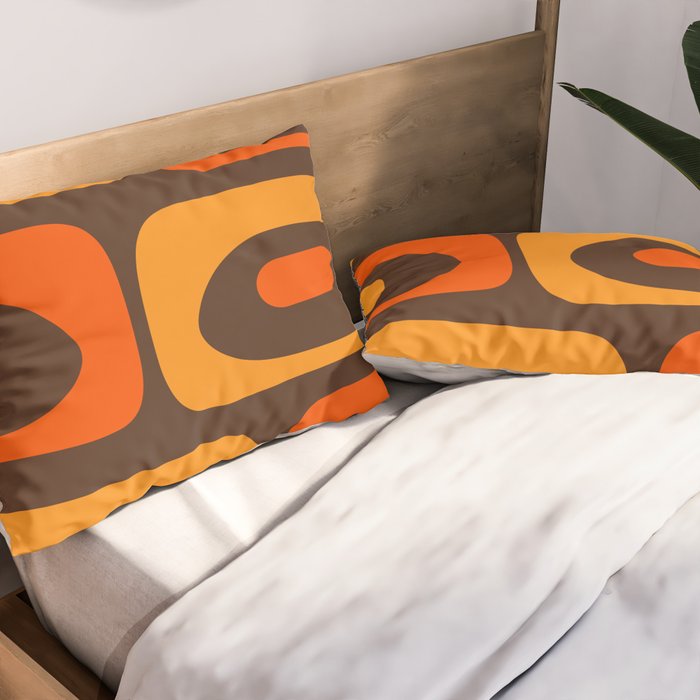 Mid-Century Modern Piquet Retro Minimalist Abstract in 70s Brown and Orange Pillow Sham Gallery Image 2