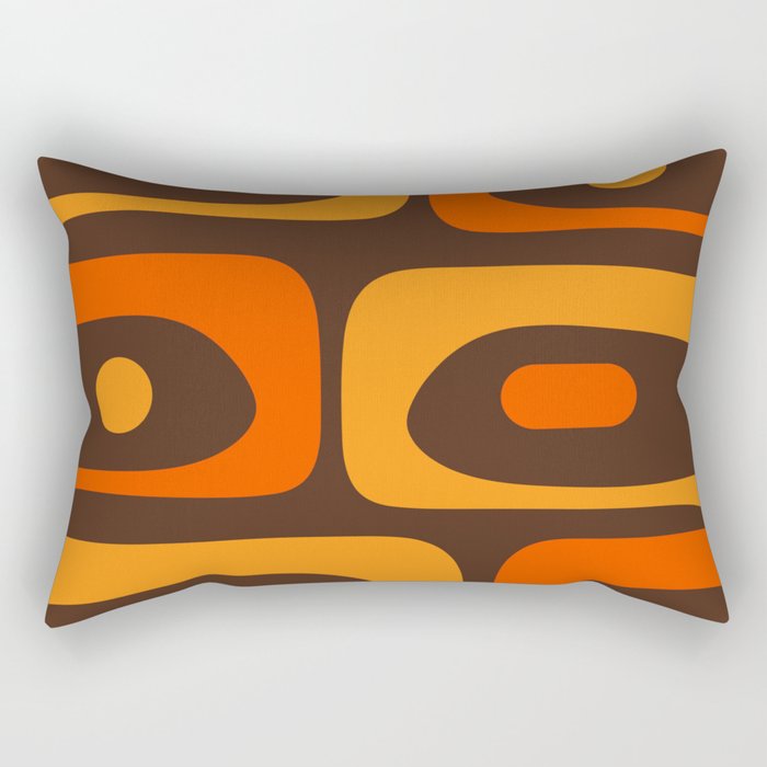 Mid-Century Modern Piquet Retro Minimalist Abstract in 70s Brown and Orange Rectangular Pillow Gallery Image 1