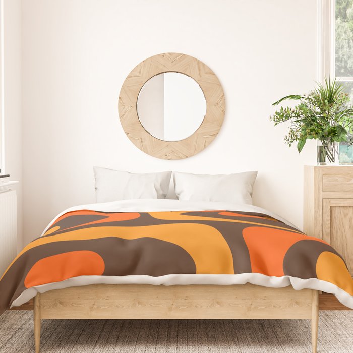 Mid-Century Modern Piquet Retro Minimalist Abstract in 70s Brown and Orange Duvet Cover Gallery Image 3