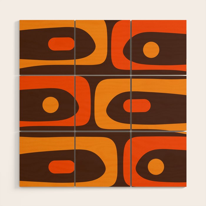 Mid-Century Modern Piquet Retro Minimalist Abstract in 70s Brown and Orange Wood Wall Art Gallery Image 1