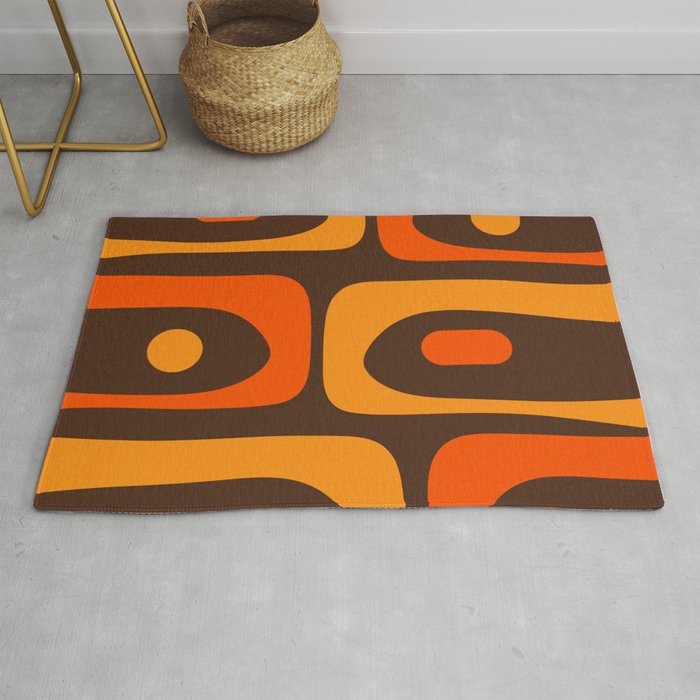 Mid-Century Modern Piquet Retro Minimalist Abstract in 70s Brown and Orange Rug Gallery Image 1