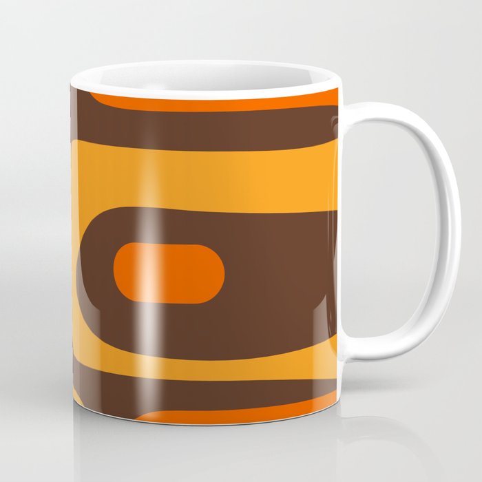 Mid-Century Modern Piquet Retro Minimalist Abstract in 70s Brown and Orange Coffee Mug Gallery Image 1